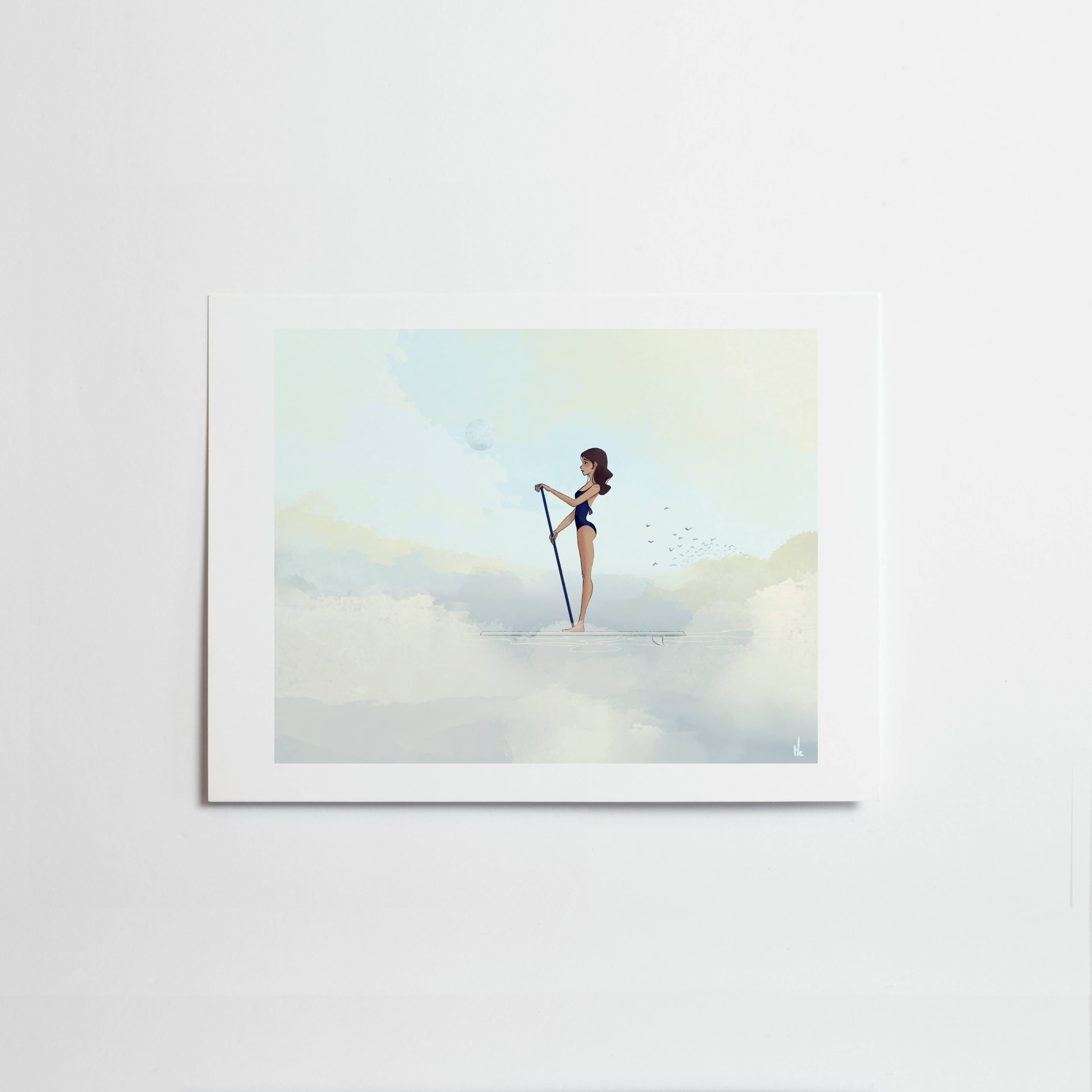 Fille Au Paddle Sur Mer — illustration de Margaux Cortier